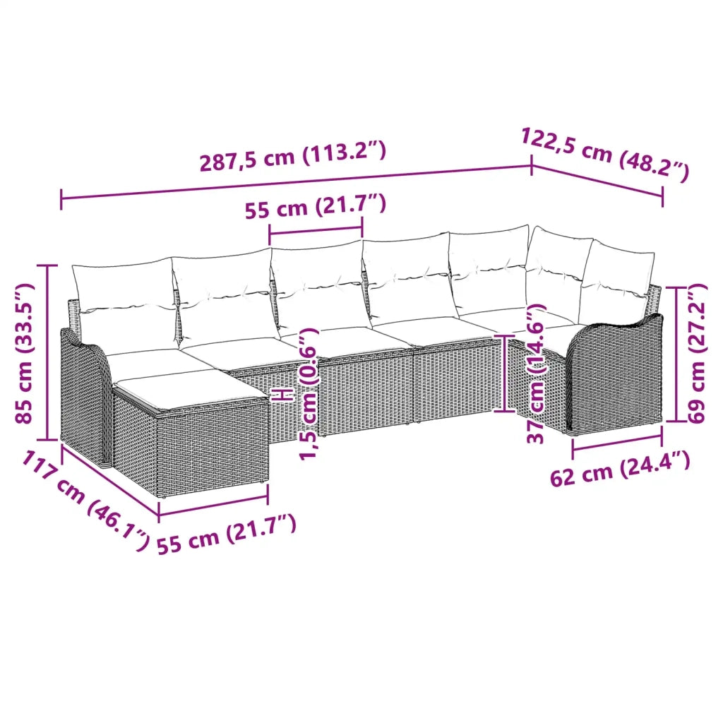 Set Divano da Giardino 7 pz Grigio polyrattan 3345795