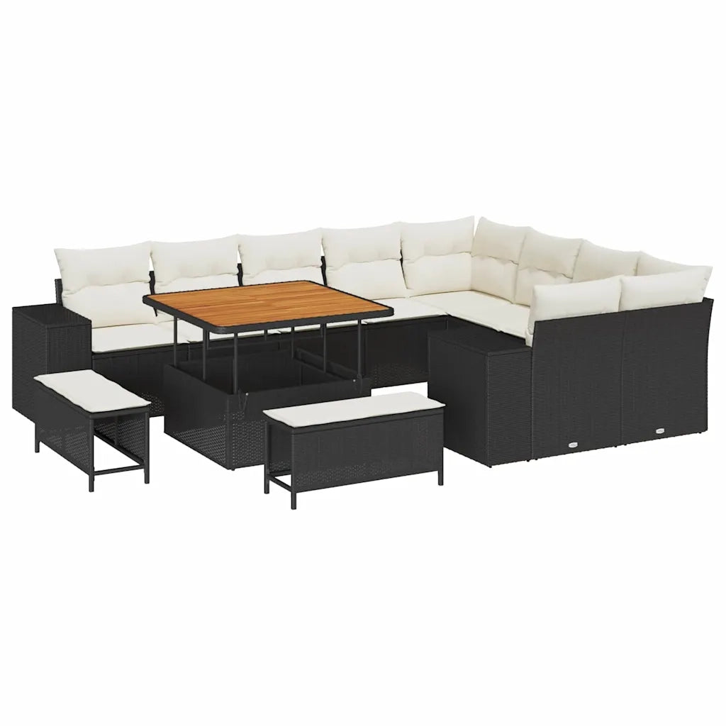 Set Divano da Giardino con cuscino 12 pcs Nero polyrattan 3362035