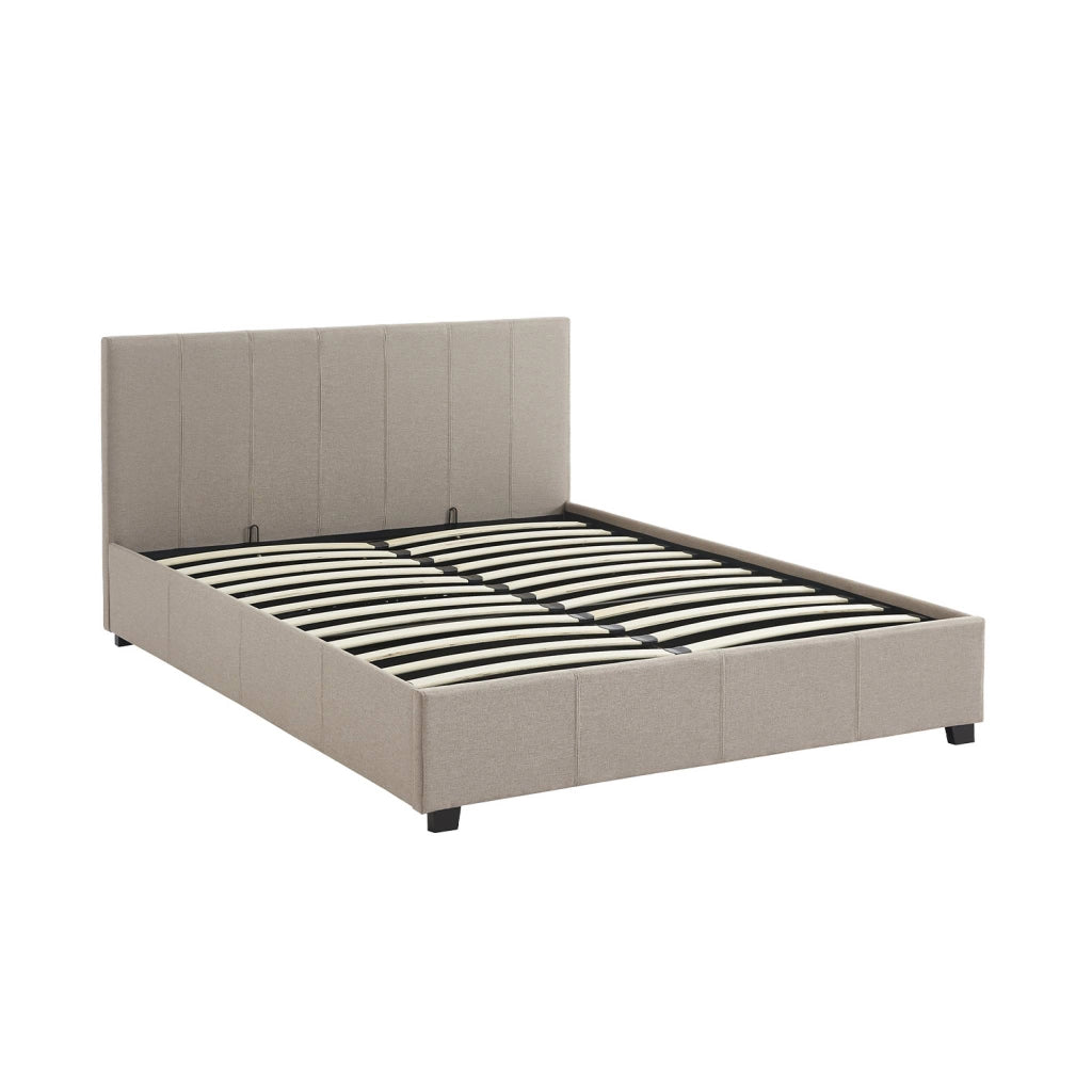 Letto a cassettone con rete a doghe e testiera, 140x190cm, beige