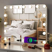Specchio da Trucco con Illuminazione - 15 Luce e Ingresso USB - 3 Rapporti di Ingrandimento - 58x48 Cm