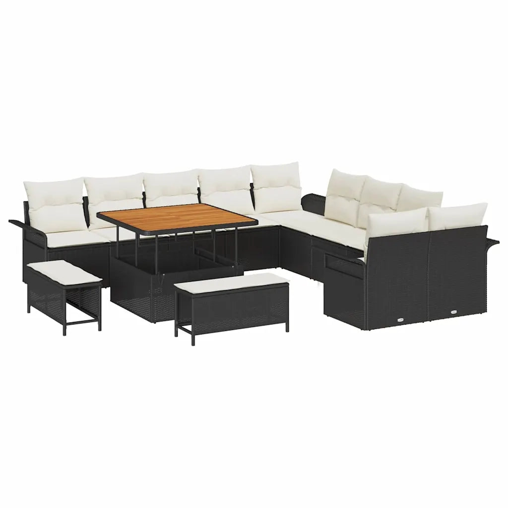 Set Divano da Giardino con cuscino 13 pcs Nero e Crema 3364135