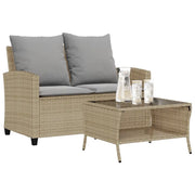 Divano Giardino 2 Posti con Cuscini e Tavolo Beige Polyrattan 4103848