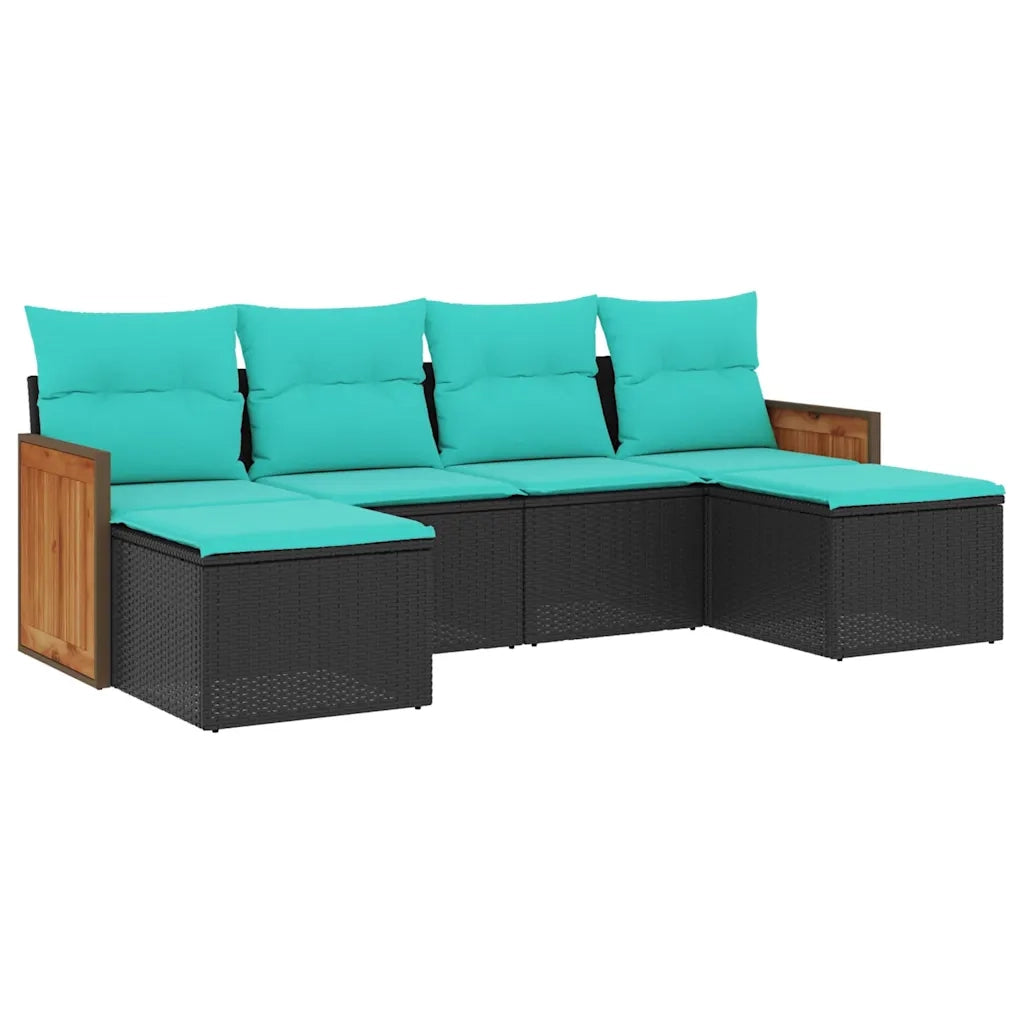 Set Divani da Giardino 6 pz con Cuscini Nero in Polyrattan 3227898