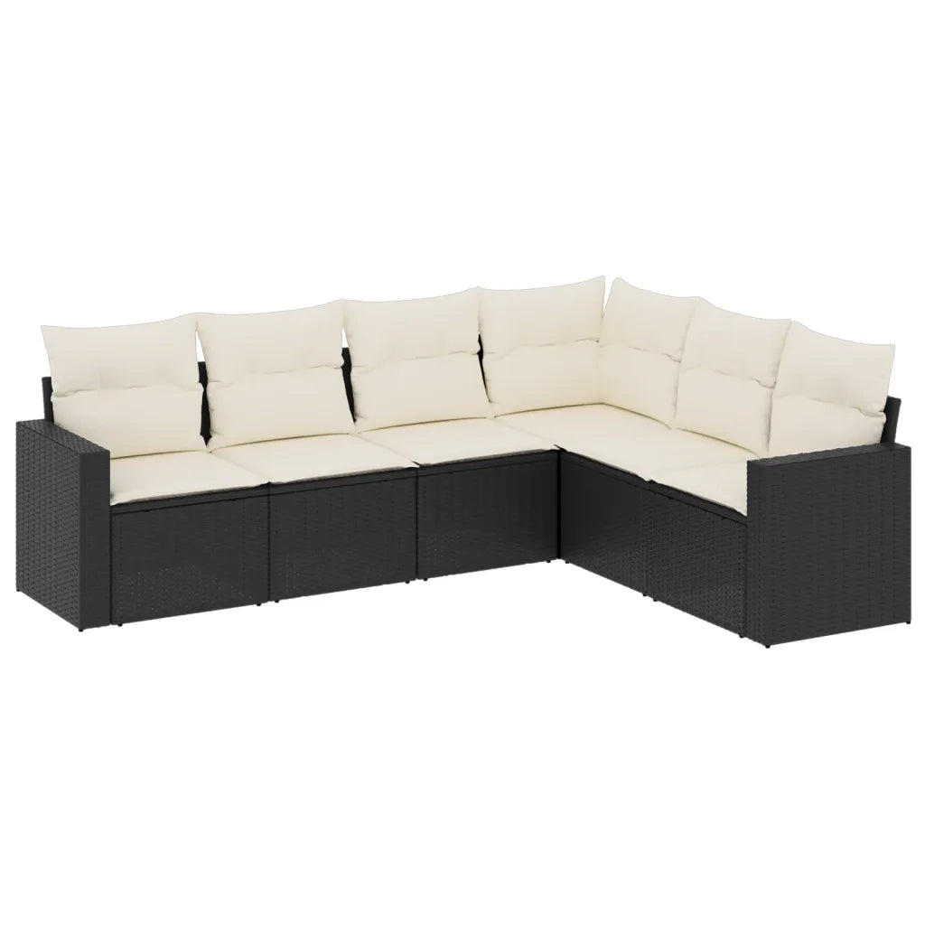 Set Divano da Giardino 6 pz con Cuscini Nero in Polyrattan 3218996