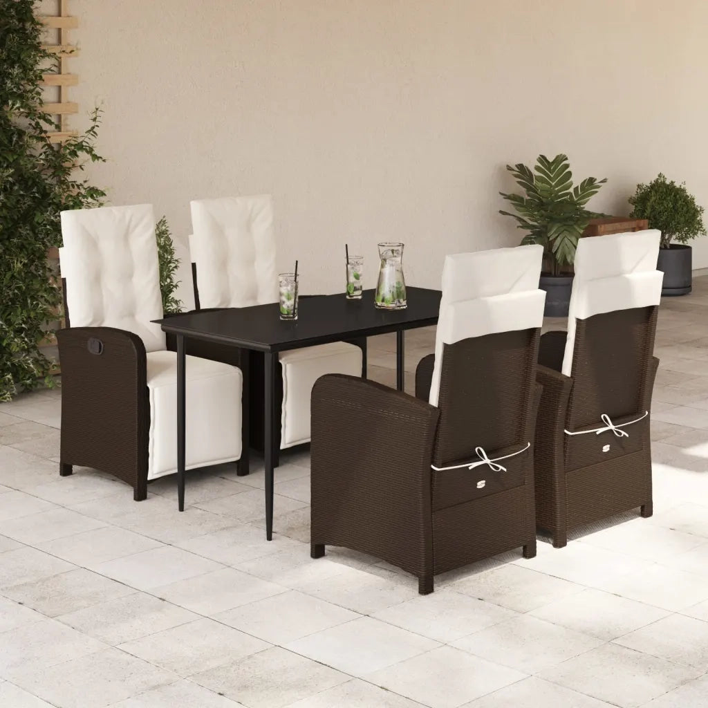 Set da Pranzo da Giardino 5pz con Cuscini in Polyrattan Marrone 3212544