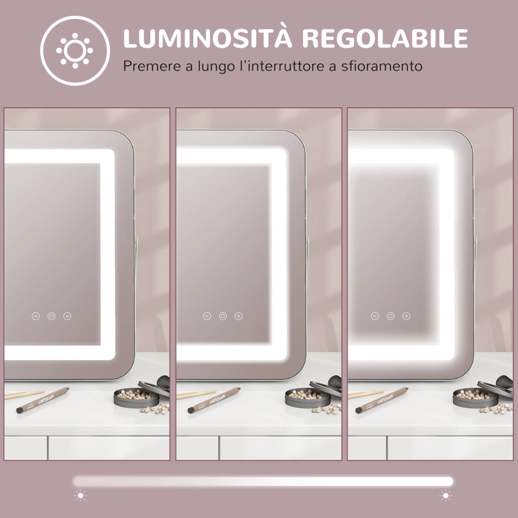Specchio Trucco con Luci e Ingranditore ¨C Minimal ¨C Bianco 31x41.5x3cm
