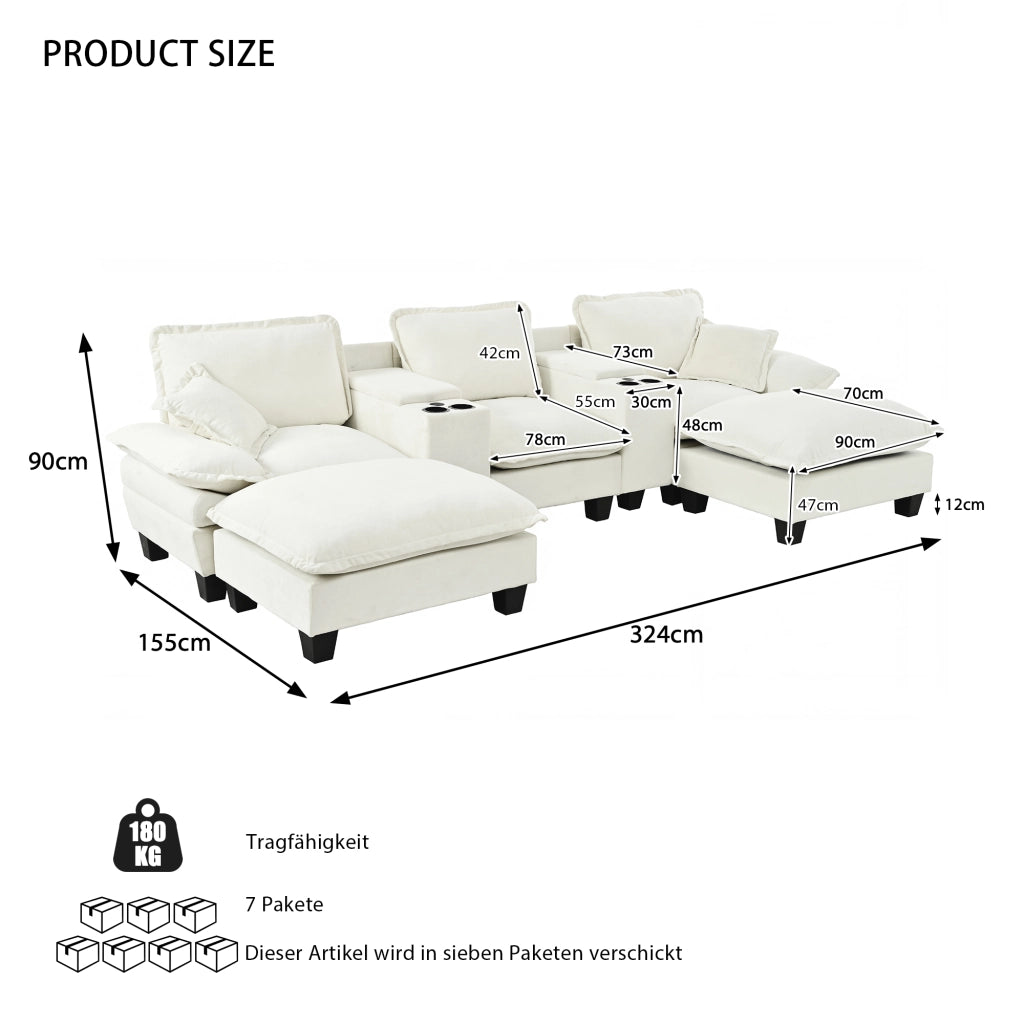 Divano Angolare Modulare con Ottomane e Contenitore ¨C MINIMAL ¨C Chenille Beige