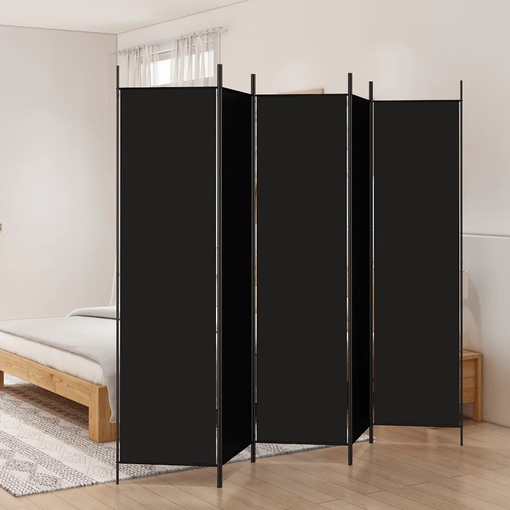 Divisorio 5 Pannelli-Set di 5 pannelli Paravento Nero 250x200 cm Tessuto