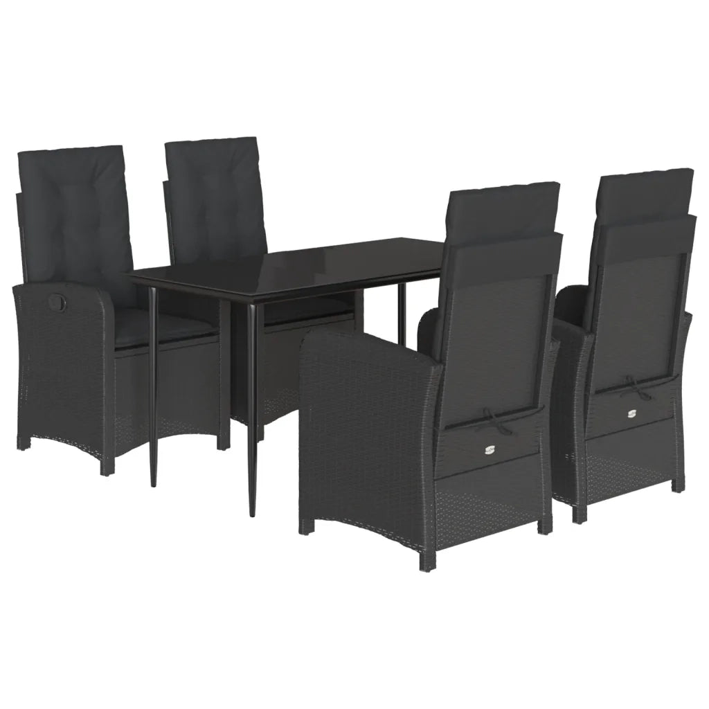 Set da Pranzo da Giardino 5 pz Nero con Cuscini in Polyrattan 3212313