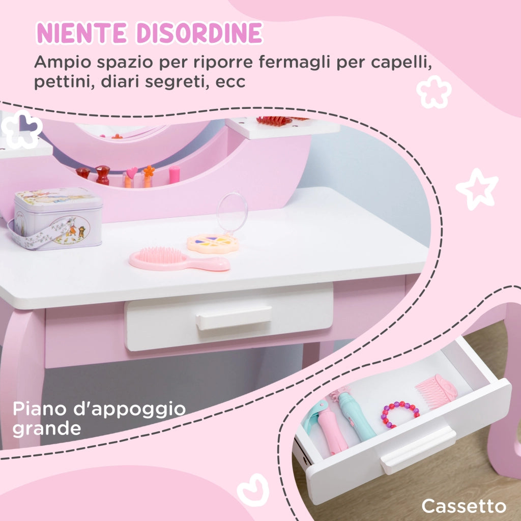 Set Trucco Bambini con Tavolino Specchio e Sgabello ¨C Minimal ¨C Rosa