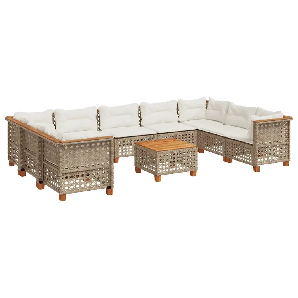 Set Divano da Giardino 10 pz con Cuscini Beige in Polyrattan 3261988