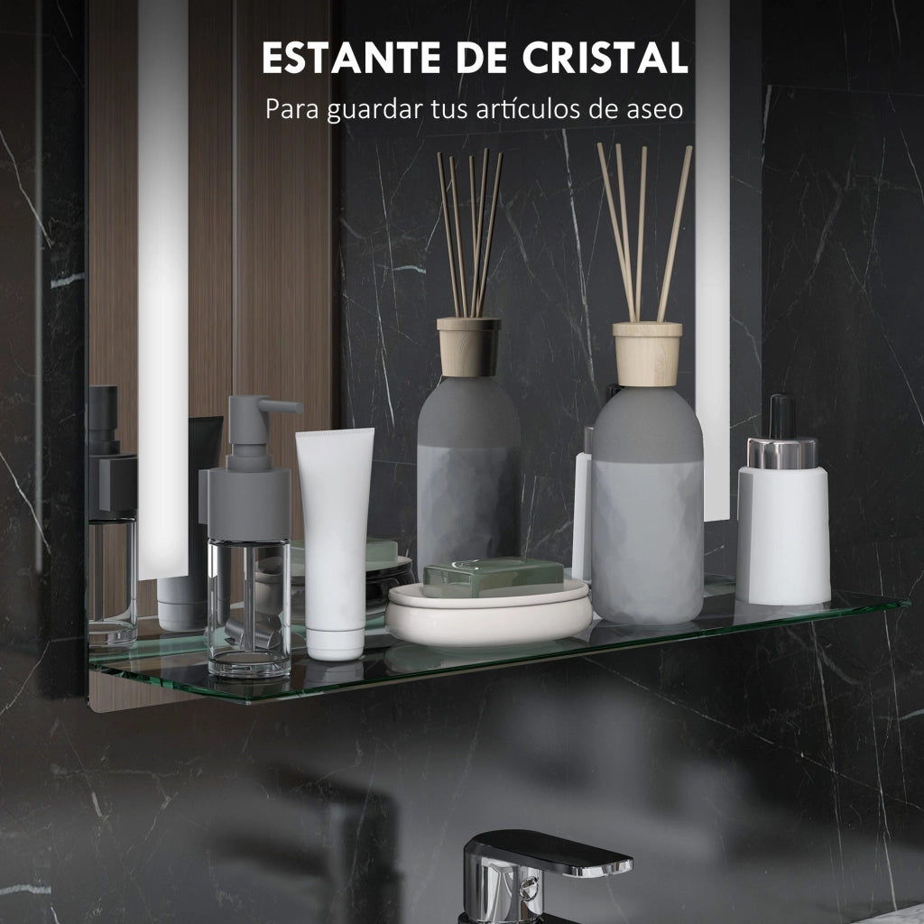 Specchio Bagno con Luci LED e Ripiano Vetro ¨C Minimal ¨C 70x50 cm