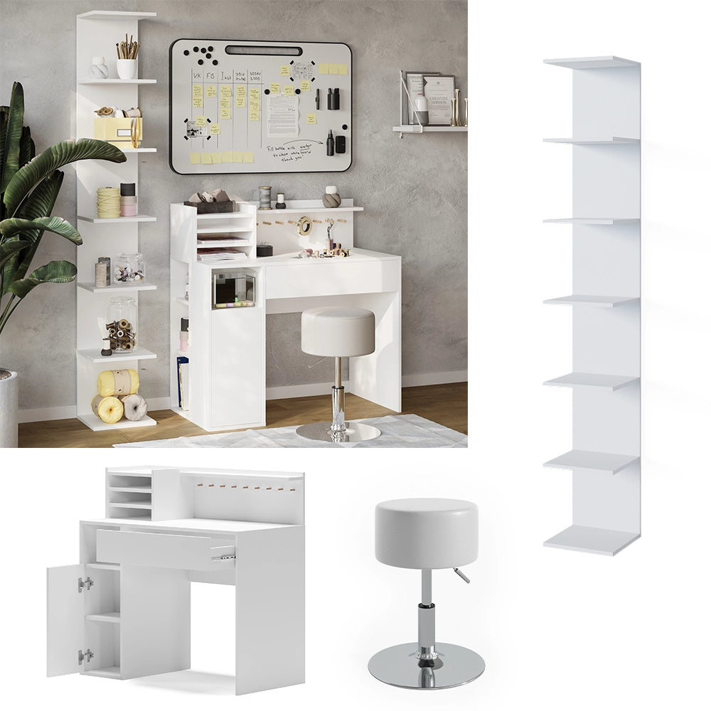 Vicco Scrivania Bianco 3 parti, con libreria e sgabello