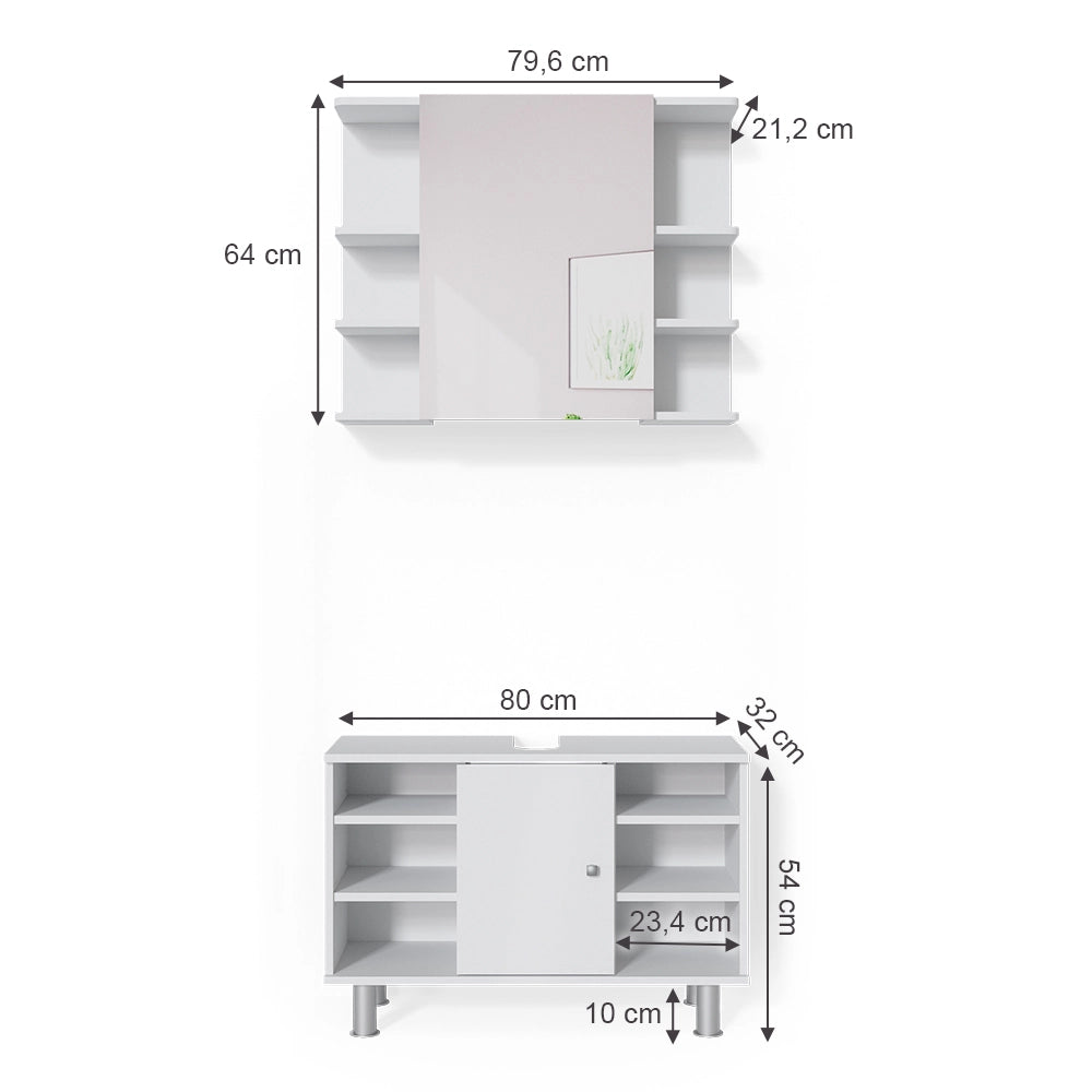 Vicco Set mobili bagno Bianco 2 parti, mobile base 80 cm