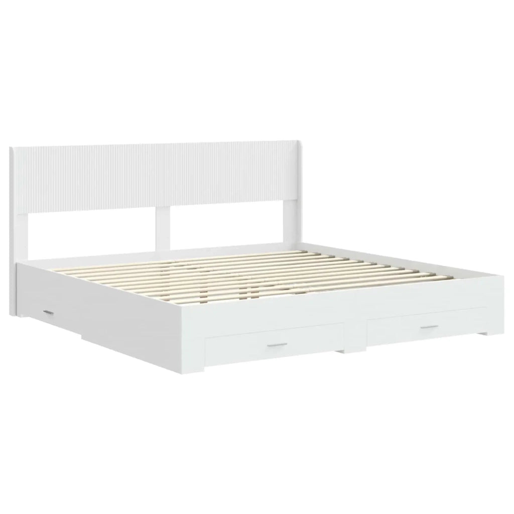 Letto da camera | Struttura del letto con stoccaggio e testata Bianco