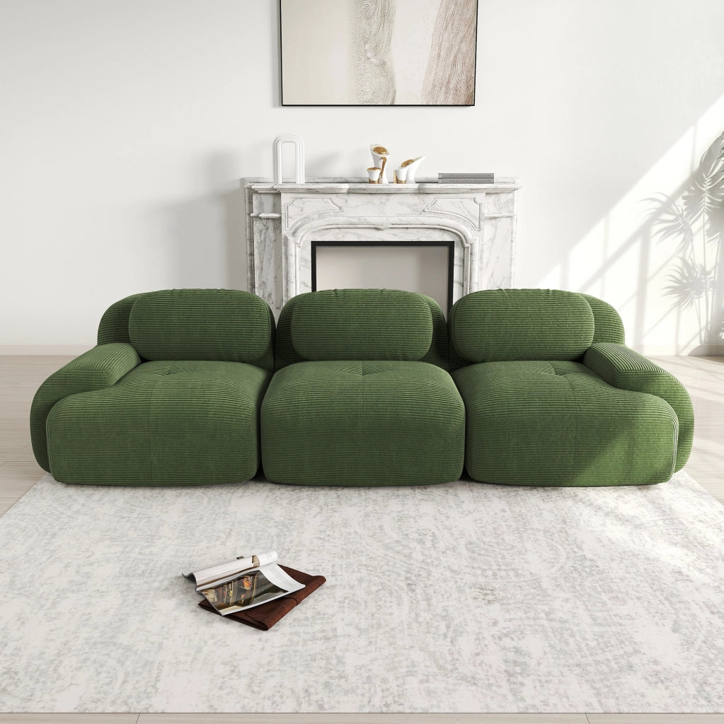 Divano 3 Posti in Velluto a Coste ¨C MINIMAL ¨C Verde, Modulare, Braccioli Ergonomici