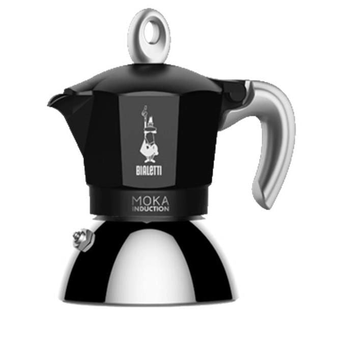 Bialetti 6932 Moka Induction Caffettiera Moka 2 Tazze 100 ml Caldaia Bi-Layer Compatibile Induzione colore Nero