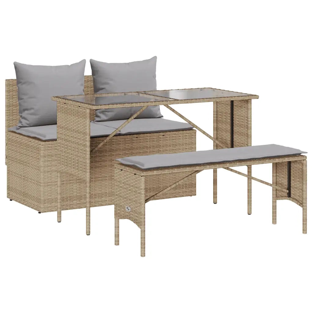 Set da Pranzo da Giardino 3 pz con Cuscini Beige in Polyrattan 4104184