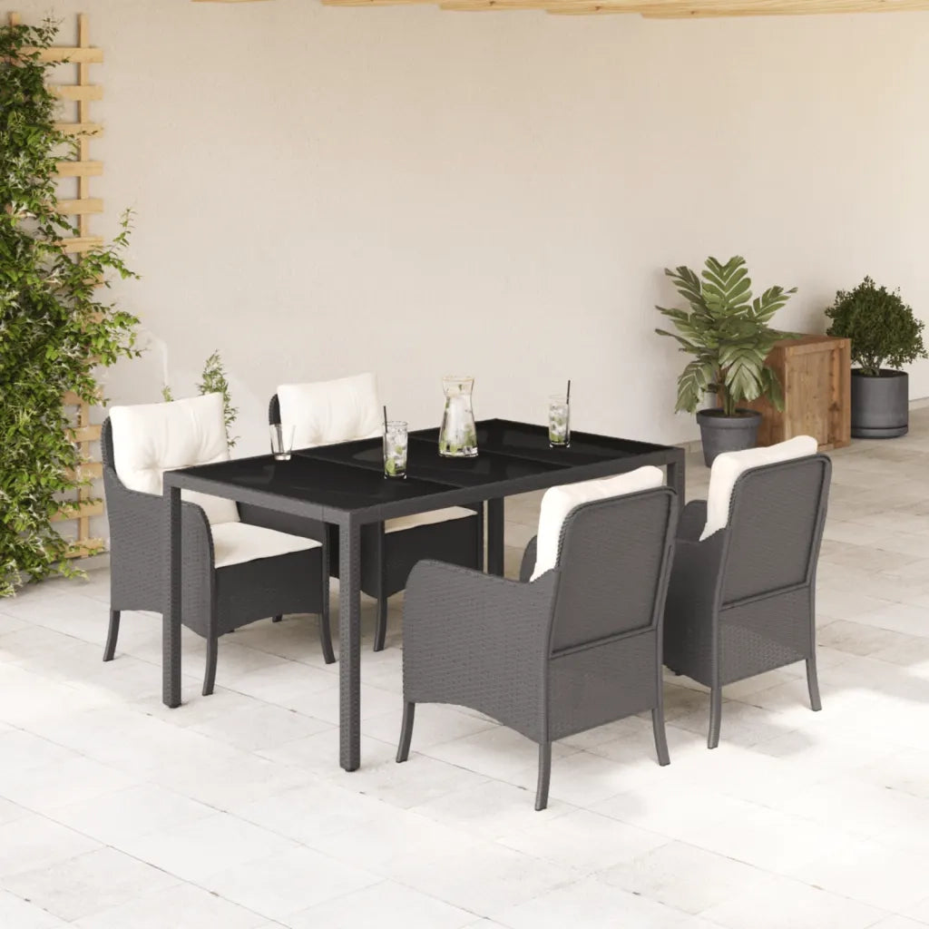 Set da Pranzo da Giardino 5 pz Nero con Cuscini in Polyrattan