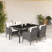 Set da Pranzo da Giardino 5 pz Nero con Cuscini in Polyrattan