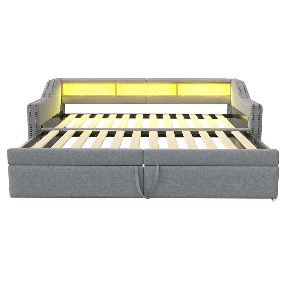 Divano letto - Xylo - 90x200 cm LED USB contenitore grigio chiaro