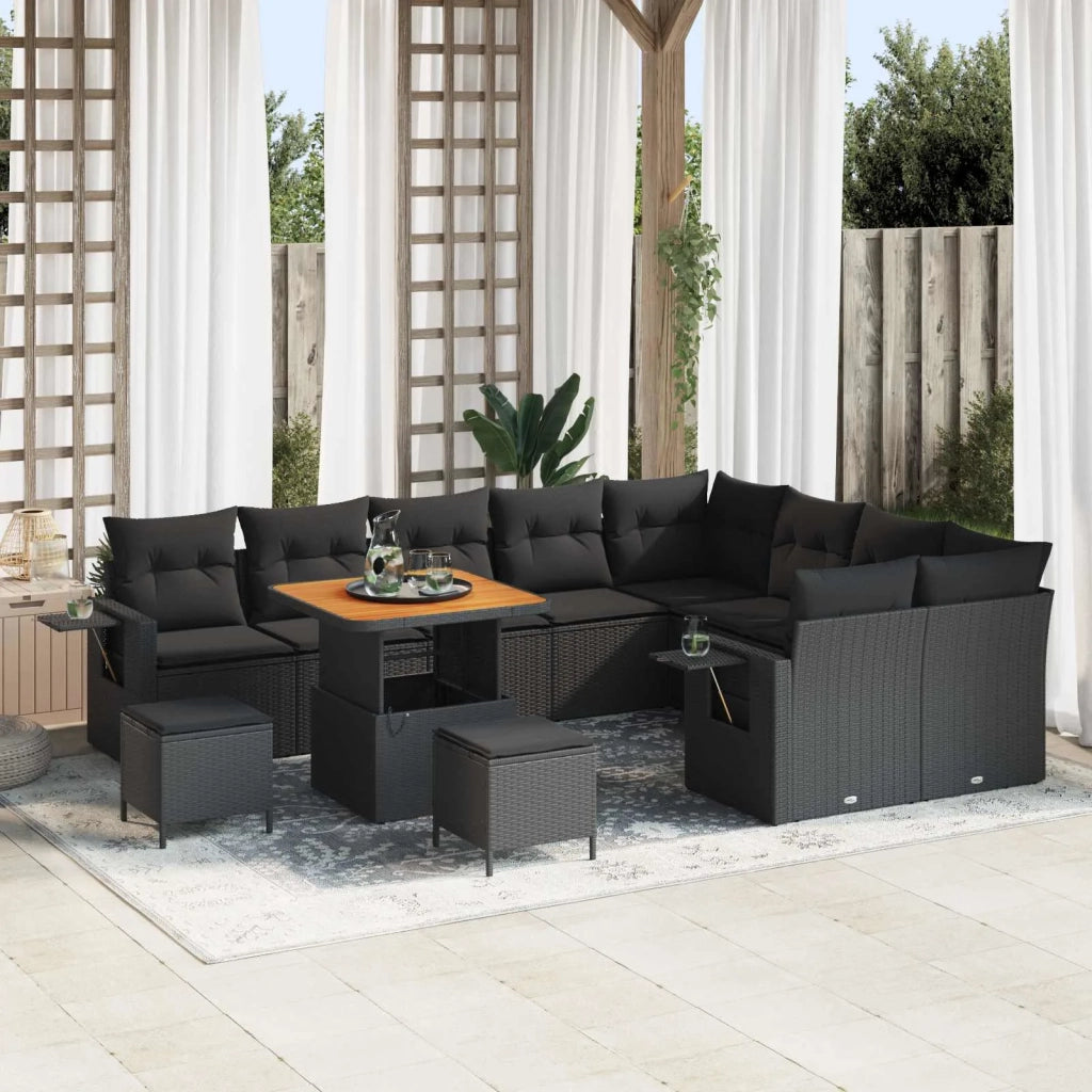 Set Divano da Giardino con cuscino 12 pcs Nero polyrattan 3363729