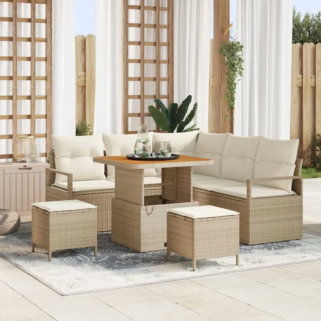 Set Divano da Giardino con cuscino 8 pcs Beige polyrattan 3362521