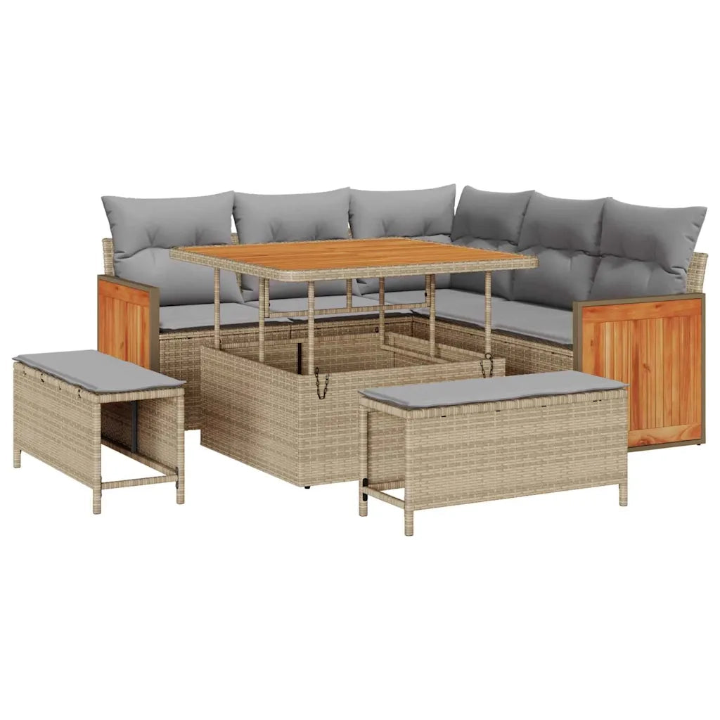Set Divano da Giardino con cuscino 8 pcs Beige e Grigio Chiaro