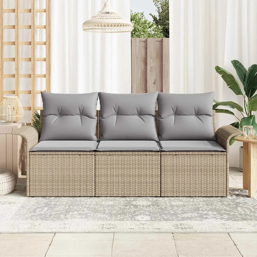 Set Divano da Giardino con cuscino 3 pcs Beige Poly Rattan