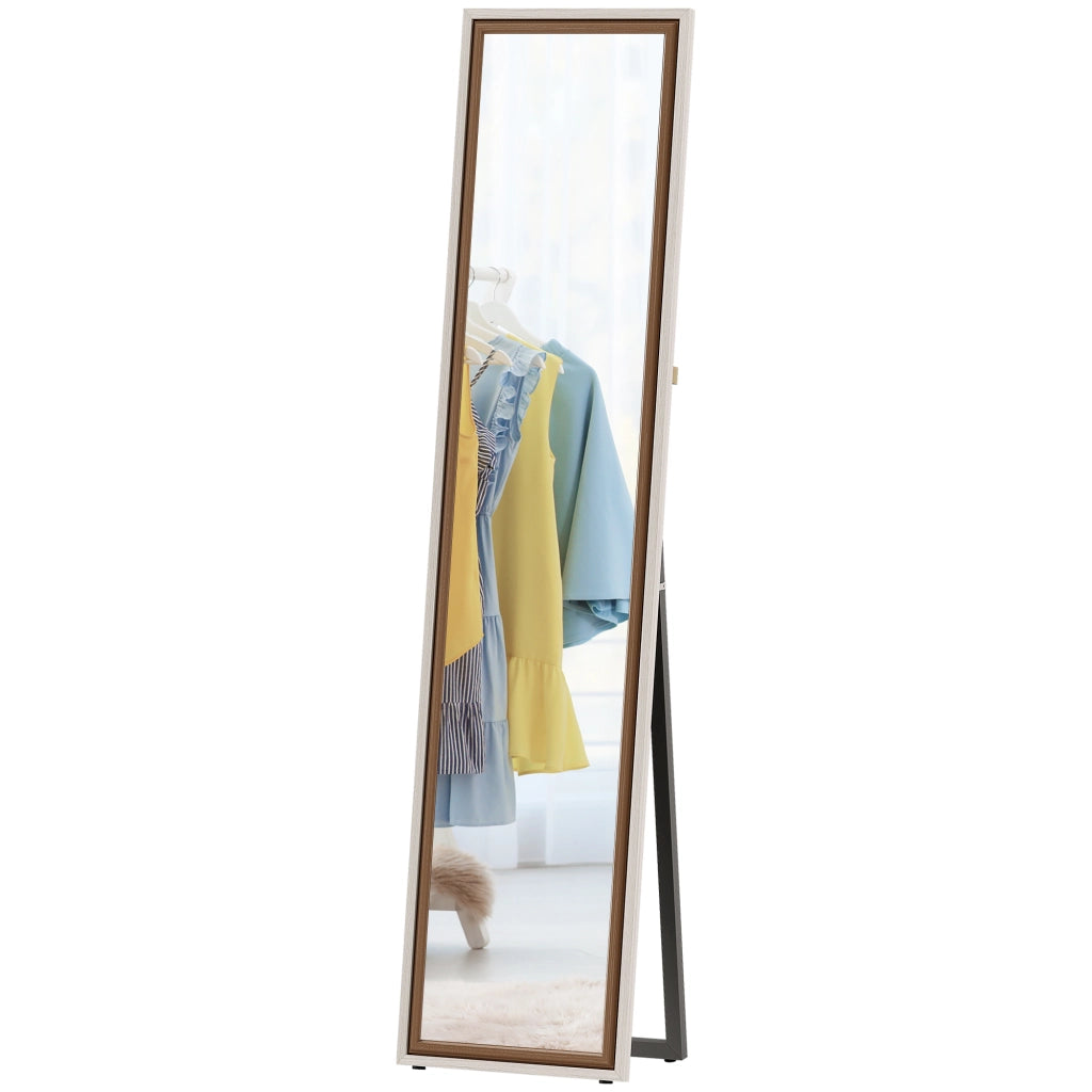 Specchio a Pieno Corpo ¨C Minimal ¨C Bianco e Marrone 157x37 cm
