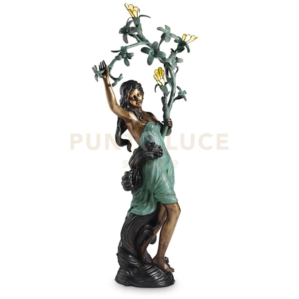BRONZE Statua in bronzo completa di 3 paralumi Tiffany attacco G9