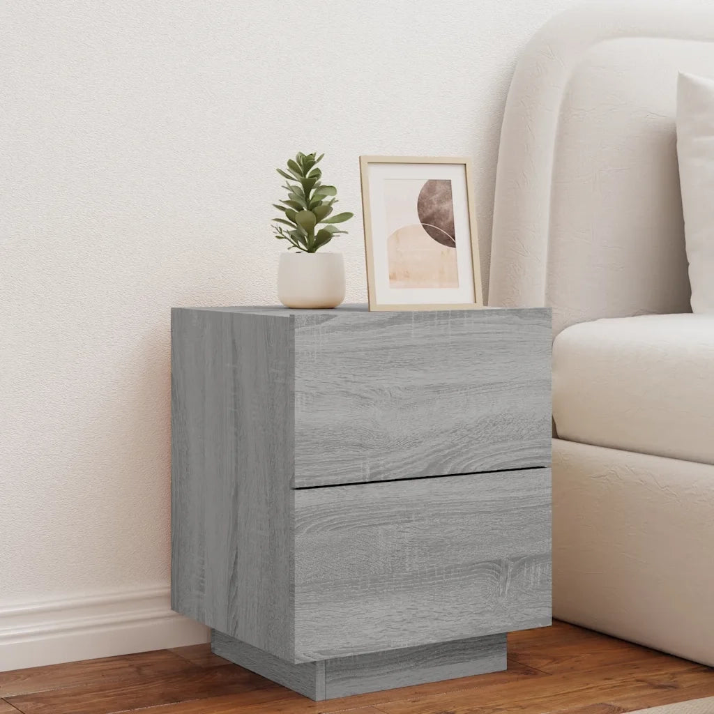 Comodino con Luci LED Grigio Sonoma in Legno Multistrato 836745