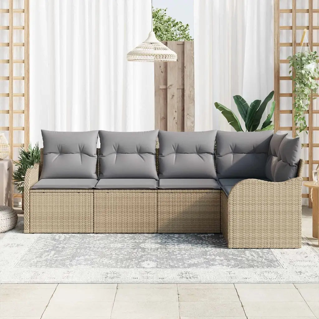 Set Divano da Giardino con archiviazione 5 pcs Beige polyrattan