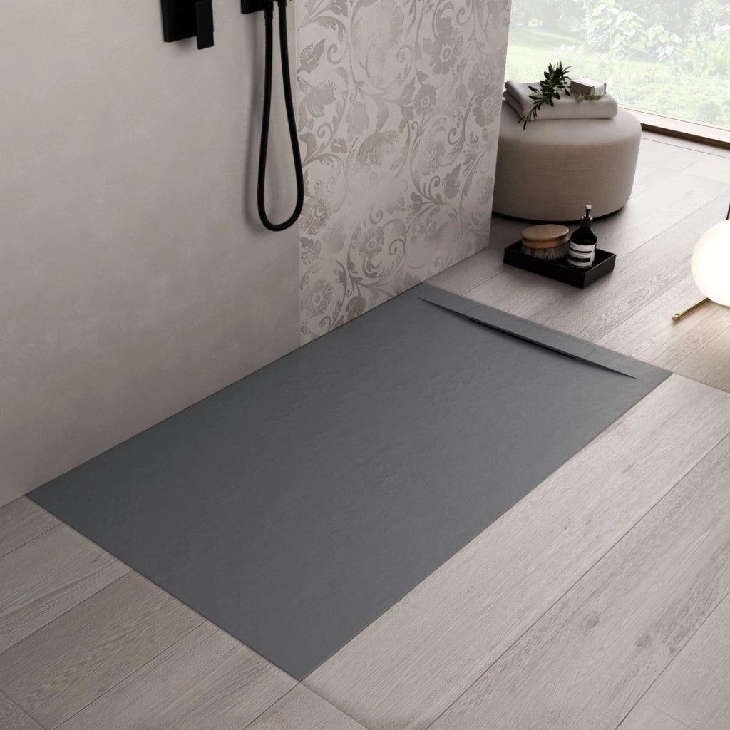 Piatto doccia in marmoresina grigio scuro effetto pietra cemento vincent, misura 90x190