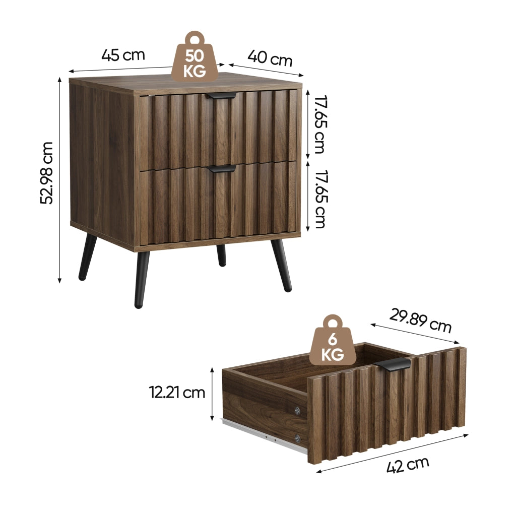 Comodino con 2 Cassetti ¨C MINIMAL ¨C Noce, 45x40x53 cm