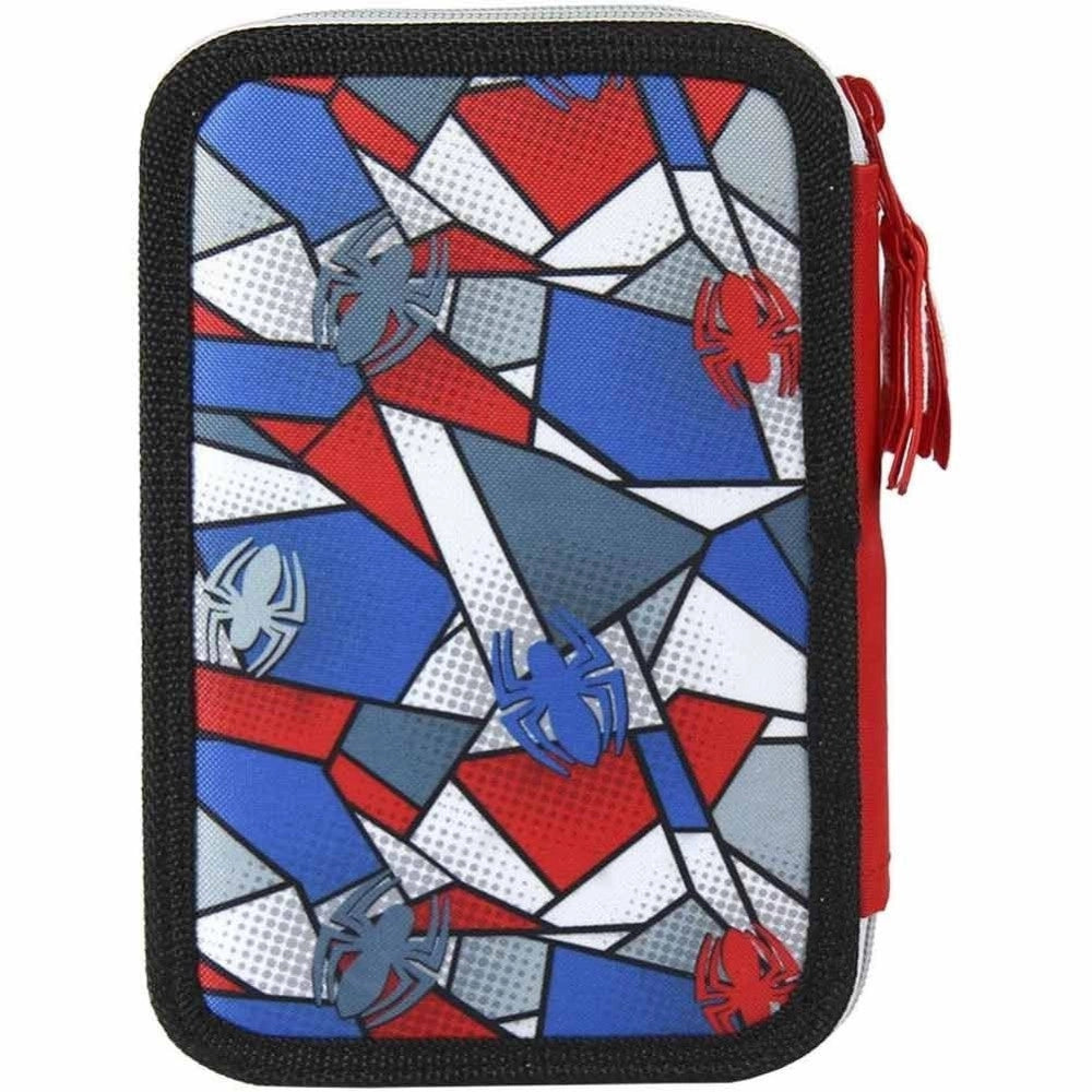 Trade Shop - Astuccio Triplo Spiderman 3 Zip Completo Accessoriato Bambini Scuola -