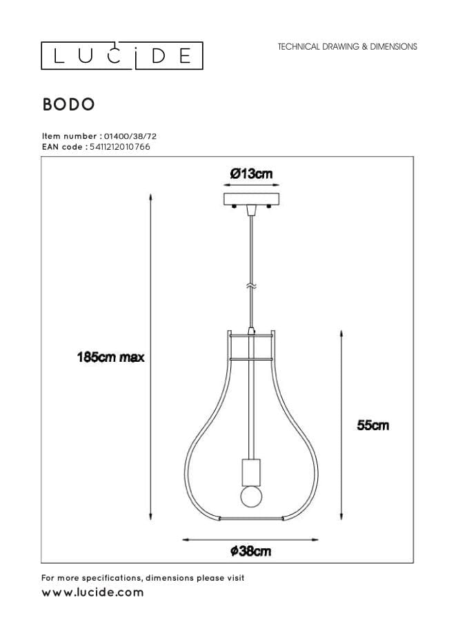 Lampada a sospensione Lucide BODO legno chiaro Ø38 E27