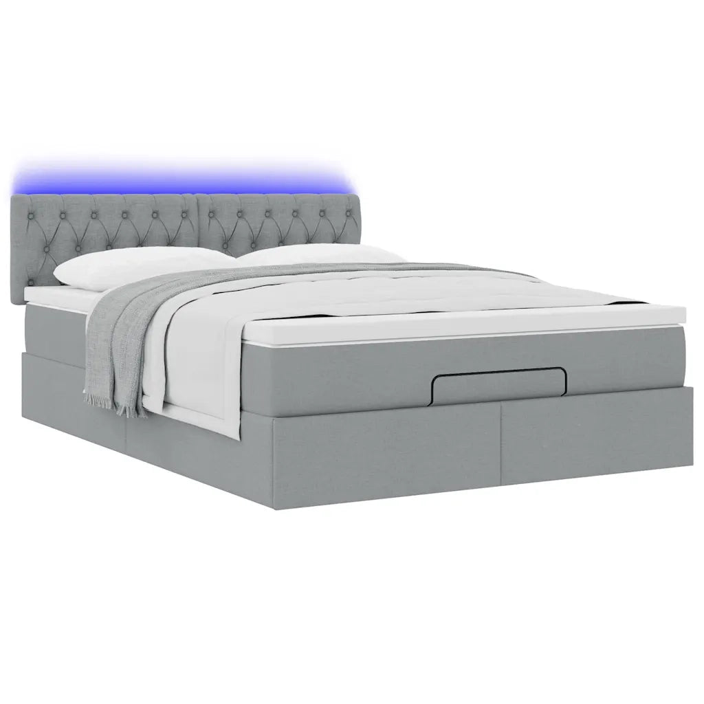 Pouf Letto con Materasso e LED Grigio Chiaro 140x190 cm