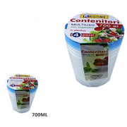 Trade Shop - Set 4 Pezzi Contenitori Multiuso Tondo Con Coperchio In Plastica 700 Ml Cucina -