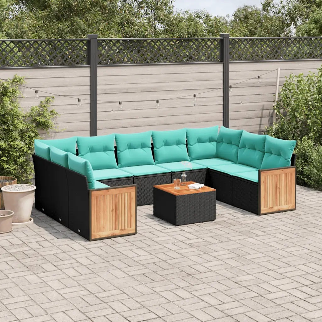 Set Divani da Giardino 10 pz con Cuscini Nero in Polyrattan 3227961