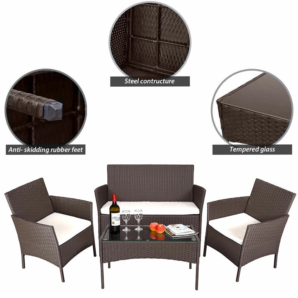 Set Salotto Completo Divano Poltrone Tavolino in Rattan Arredo Giardino Marrone
