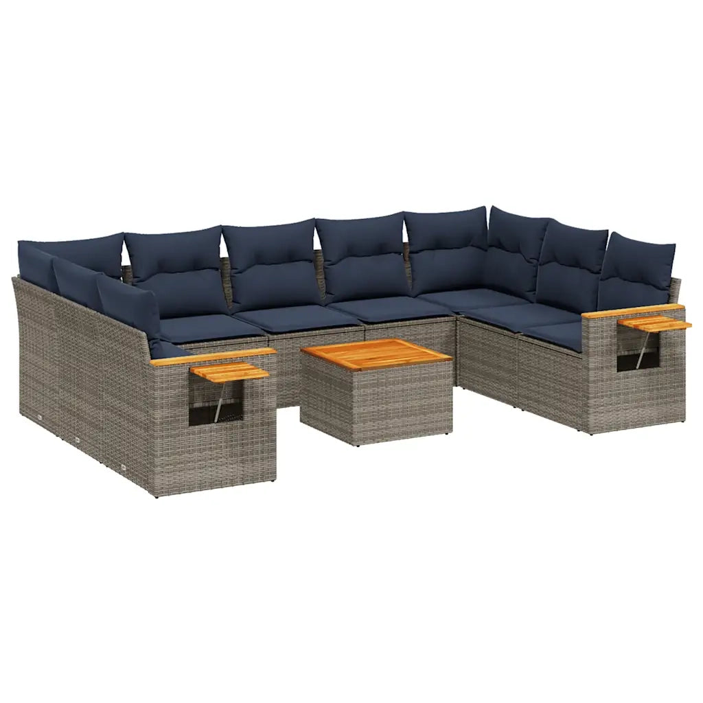 Set Divani da Giardino 10 pz con Cuscini Grigio in Polyrattan 3227125