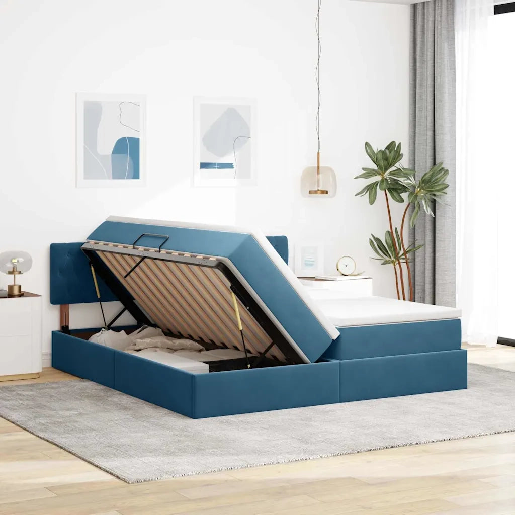 Letto con Contenitore con materasso Blu Scuro 100 x 200 cm