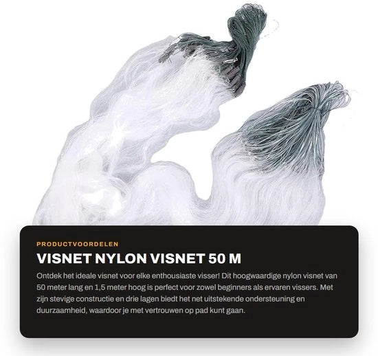 Rete da Pesca Nylon 3 Strati 50m di Lunghezza 1,5m di Altezza