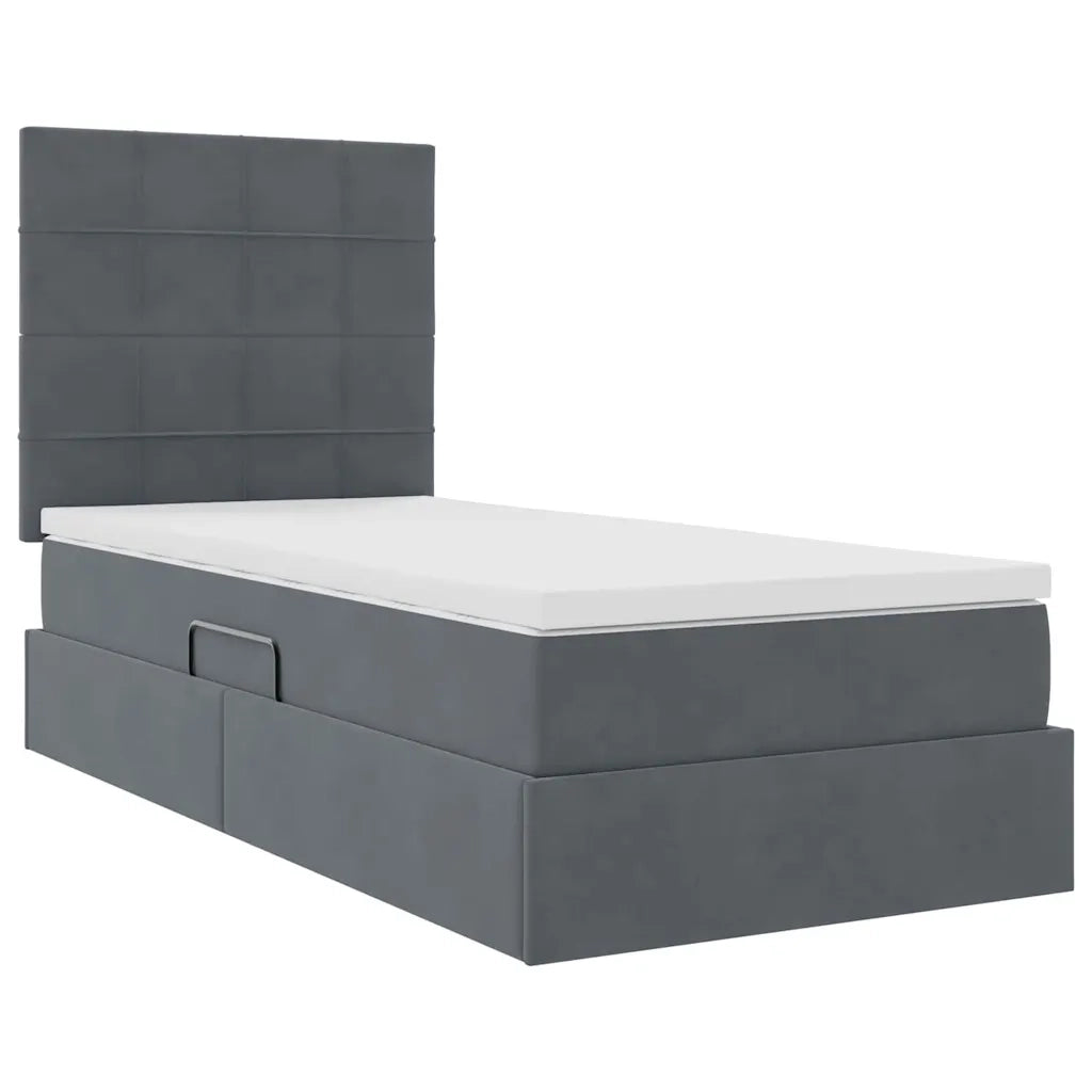 Letto con contenitore e LED Grigio scuro 90 x 200 cm Velluto