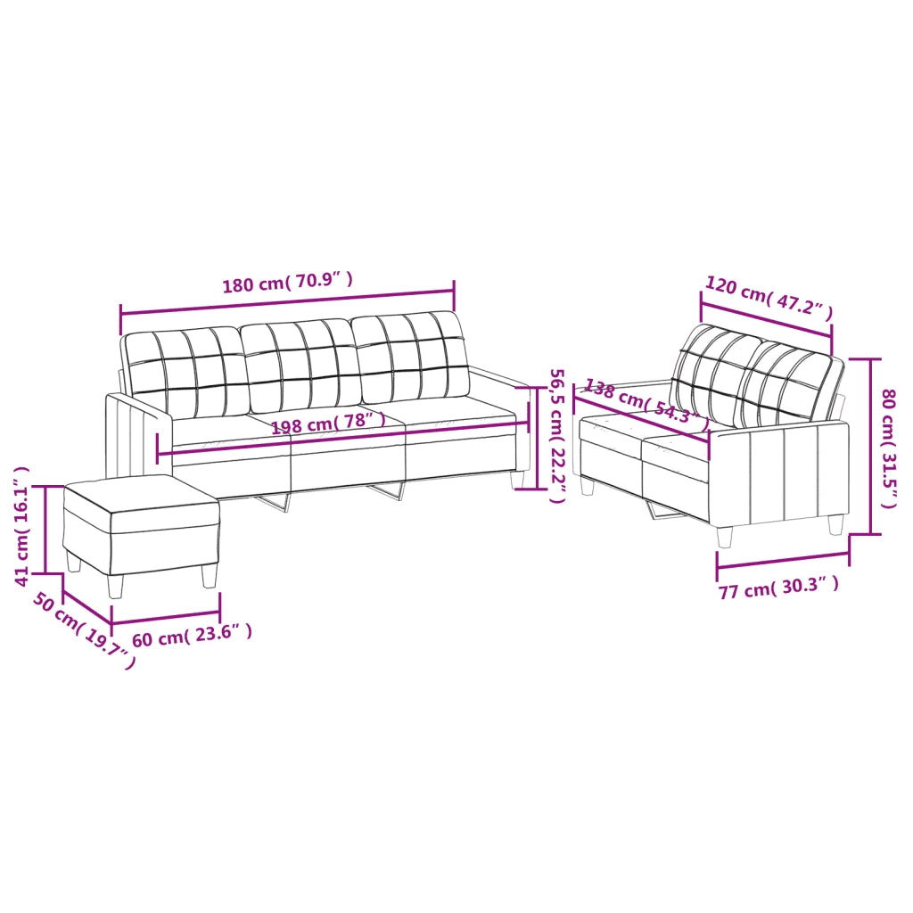 Set di Divani 3 pz con Cuscini Grigio in Similpelle 3201385