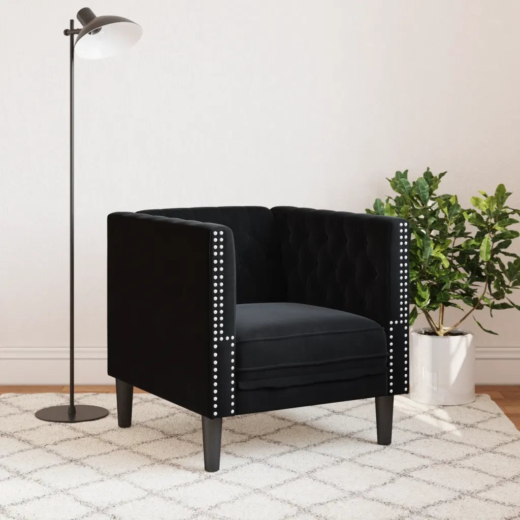 Poltrona Chesterfield Nera in Velluto 372678