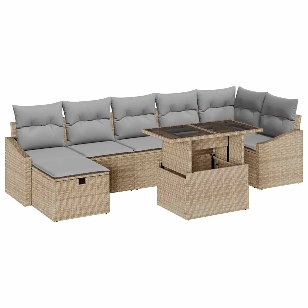 Set Divano da Giardino 8 pcs Beige polyrattan