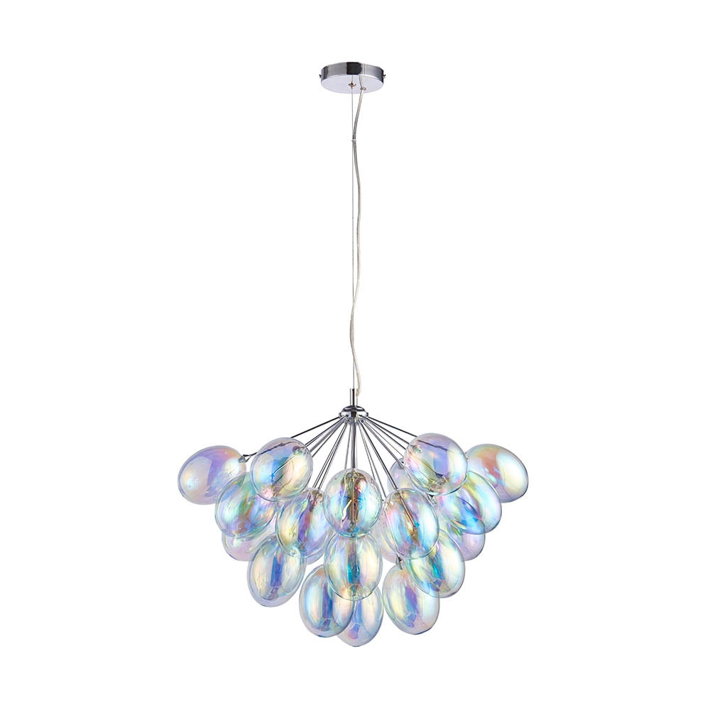 Lampadario Infinity cromato con sfere opalescenti 6xG9