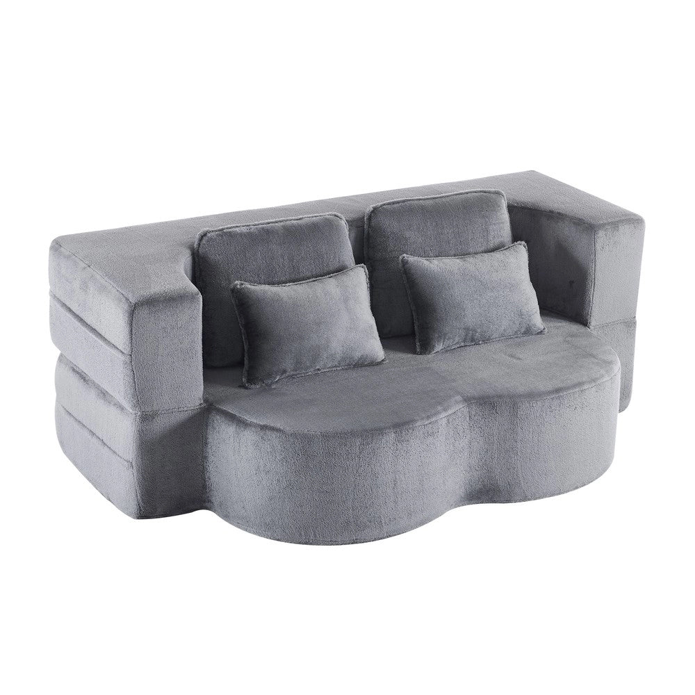 Divano Letto Pieghevole Grigio Blu ¨C Xylo ¨C Flanella, 4 Cuscini